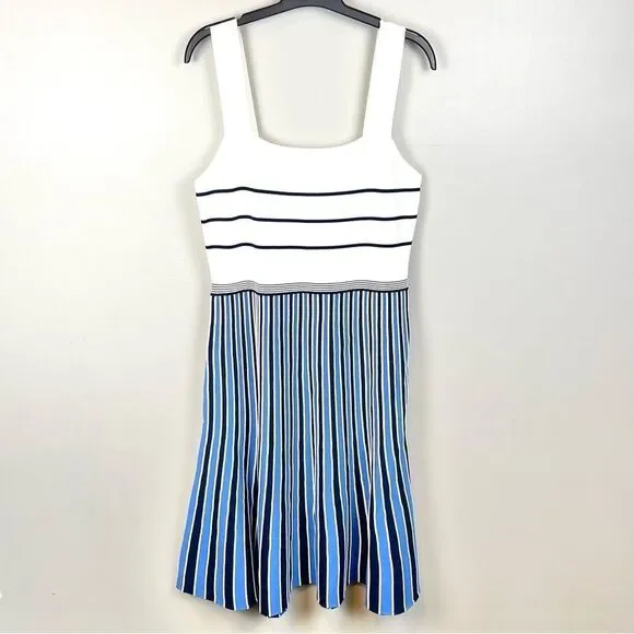 Diane Von Furstenberg Yasmin Dress Knitted Striped Blue Size L NWT - Picture 2 of 6